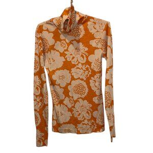 marimekko orange beige bold 70s style floral print fine turtleneck S